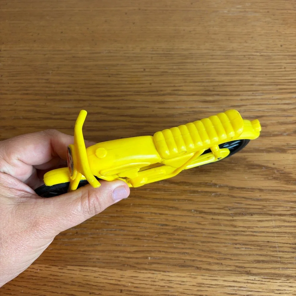 Vintage 1970s Yellow Plastic Toy Motorcycle Dirt Bike Number 4 Racing Retro